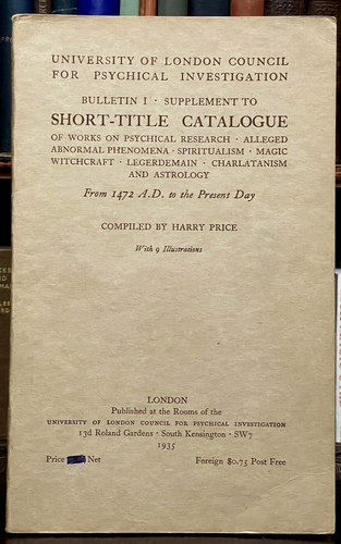 SUPPLEMENT TO PSYCHICAL INVESTIGATION CATALOGUE - Harry Price, 1935 OCCULT BOOKS