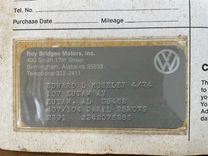 1974 - VW VOLKSWAGEN BUS TYPE 2 - OWNER'S MANUAL + ORIGINAL ID CARD