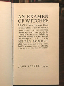 AN EXAMEN OF WITCHES - Boguet, 1971 WITCHCRAFT WITCH SORCERY PERSECUTION TRIALS