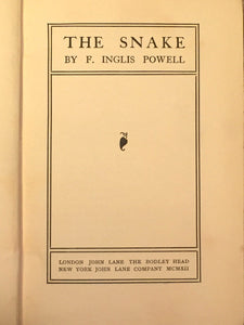 THE SNAKE F. Inglis Powell 1st/1st 1912 Vampire Cult of Kali India Gothic Horror