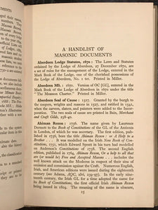 A HANDLIST OF MASONIC DOCUMENTS - Knoop + Jones, 1st 1942 - Masons, Freemasonry