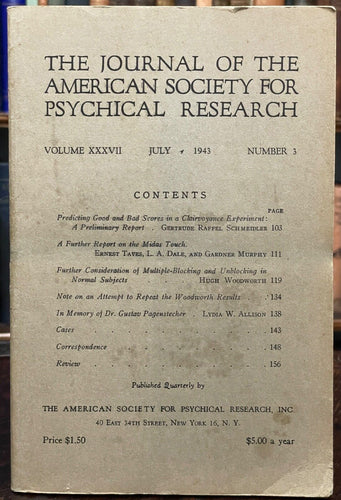 1943 JOURNAL OF AMERICAN SOCIETY FOR PSYCHICAL RESEARCH ASPR - OCCULT PARANORMAL