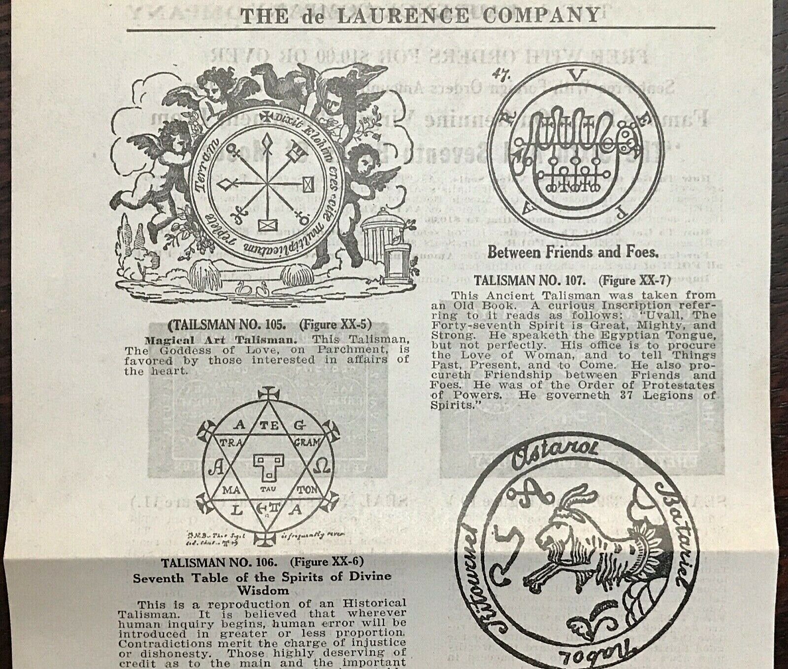 1920s DE LAURENCE OCCULT CATALOG ADS TALISMANS SEALS DIVINATION ANGE