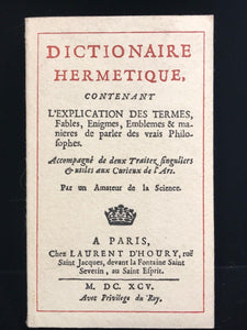HERMETIC DICTIONARY: Explanation of Terms, Fables - Reprint of 1695 ALCHEMY