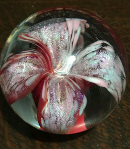 GLASS EYE STUDIO - GES 99 RETIRED SPARKLING BLOOMING GLASS FLOWER PAPERWEIGHT