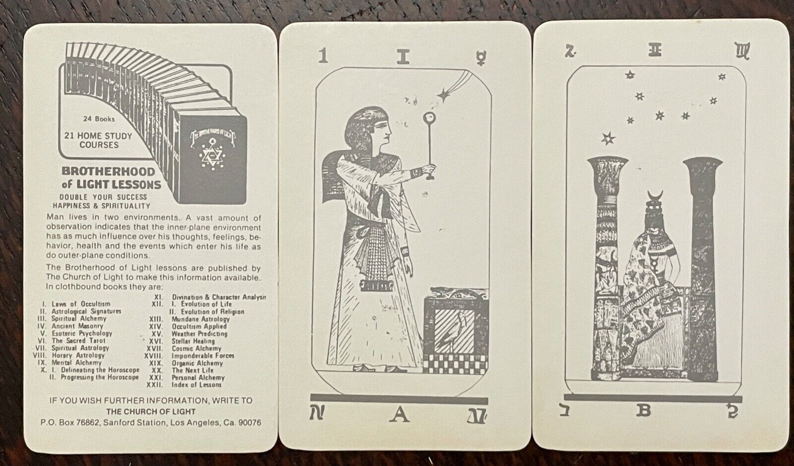 BROTHERHOOD OF LIGHT EGYPTIAN TAROT CARDS - Church of Light, 1964 - UN