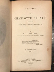 THE LIFE OF CHARLOTTE BRONTE - Gaskell, 1st/1st U.S. Ed. 1857 - 2 Volumes
