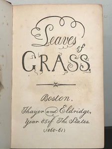 LEAVES OF GRASS, Walt Whitman CONTROVERSIAL 3rd Ed Pirate Copy BANNED BOOK 1860