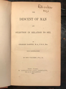 THE DESCENT OF MAN, SELECTION IN RELATION TO SEX - DARWIN, 1st Ed 1871 - 2 Vols