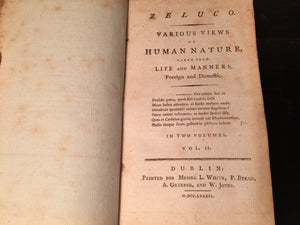 ZELUCO: VARIOUS VIEWS OF HUMAN NATURE John Moore, 1st Ed, 2 Vols, 1789 VERY RARE