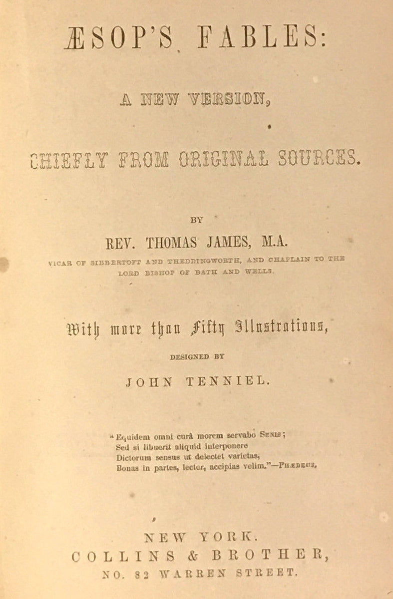 JOHN TENNIEL, AESOP'S FABLES, T. James, 1st/1st 1851 TENNIEL'S FIRST M ...