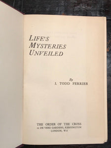 LIFE'S MYSTERIES UNVEILED - TODD FERRIER, 1943 Christian Mysticism ANIMAL RIGHTS