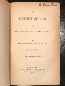 THE DESCENT OF MAN, SELECTION IN RELATION TO SEX - DARWIN, 1st Ed 1871 - 2 Vols