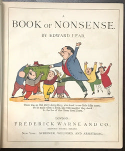 LEAR'S BOOK OF NONSENSE - 1st, 1880s - HUMOR SATIRE with 113 COLOR ILLUSTRATIONS