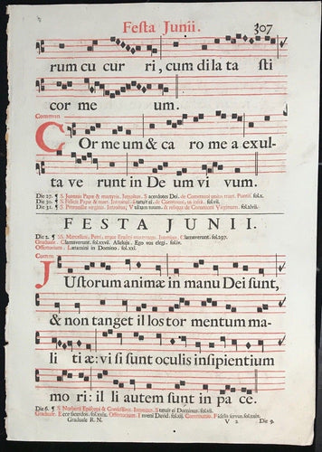 17th C. CHRISTIAN RELIGIOUS MUSIC SONG PARCHMENT SHEET Festa Junii  CHANTS