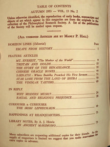 MANLY P. HALL - HORIZON JOURNAL - Full YEAR, 4 ISSUES, 1953 - PHILOSOPHY OCCULT