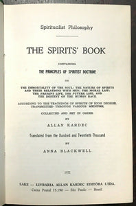 THE SPIRITS' BOOK - Allan Kardec, 1st 1972 SPIRITUALISM SPIRITS IMMORTALITY SOUL