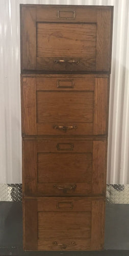 4 ANTIQUE LARGE LEGAL SIZED TIGER OAK STACKABLE FILE CABINETS, Circa 1890-1910