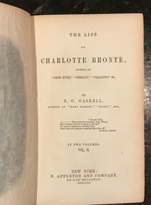 THE LIFE OF CHARLOTTE BRONTE - Gaskell, 1st/1st U.S. Ed. 1857 - 2 Volumes