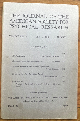 1942 JOURNAL OF AMERICAN SOCIETY FOR PSYCHICAL RESEARCH ASPR - SHAMANISM SPIRITS
