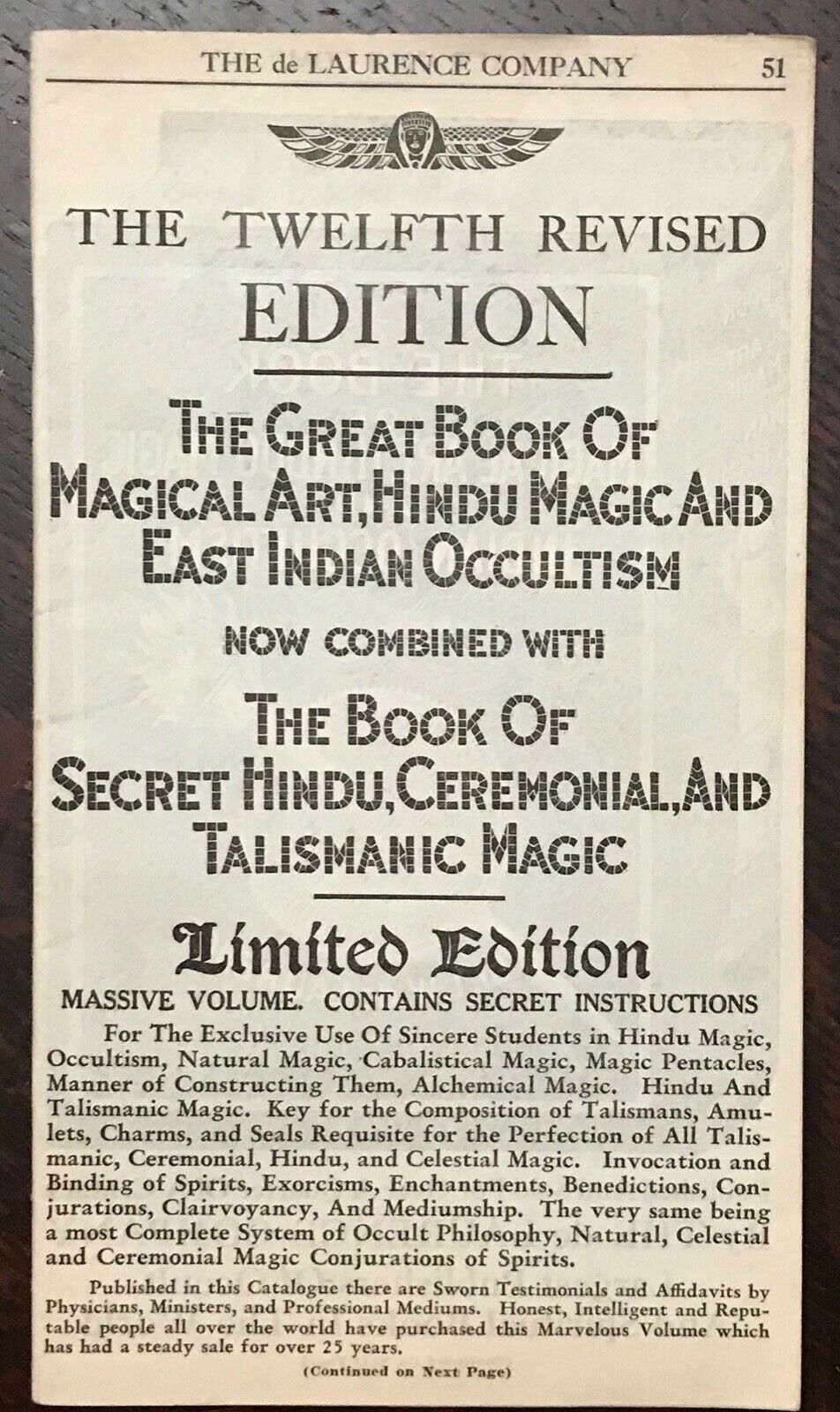 1920s DE LAURENCE OCCULT CATALOG BOOK OF MAGICAL ART, HINDOO & BLACK MAGIC + ADS