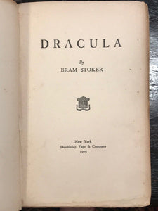 DRACULA by Bram Stoker - Early (6th) Edition, 1909 Doubleday - GOTHIC HORROR