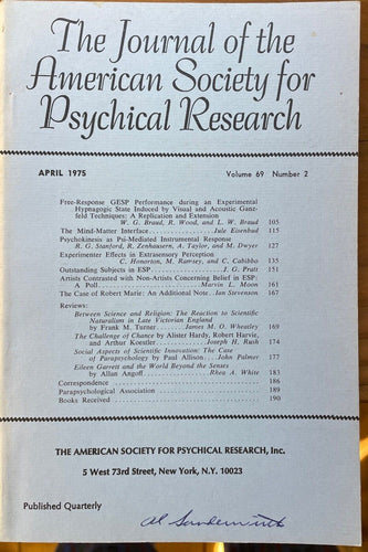 1975 JOURNAL OF AMERICAN SOCIETY FOR PSYCHICAL RESEARCH ASPR - ESP PSYCHIC
