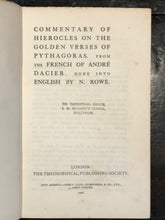 COMMENTARY OF HIEROCLES ON THE GOLDEN VERSES OF PYTHAGORAS - 1st Ed, 1906