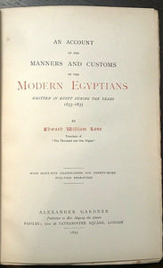 MANNERS AND CUSTOMS OF MODERN EGYPTIANS - Lane, 1895 ARAB ISLAM CULTURE SOCIETY