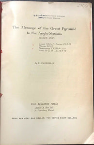 MESSAGE OF THE GREAT PYRAMID - 1st 1928 - PYRAMIDS CHRISTIANITY ANCIENT EGYPT