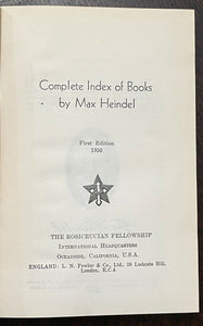 COMPLETE INDEX OF BOOKS - MAX HEINDEL, 1st 1950 - MYSTICISM OCCULT ASTROLOGY