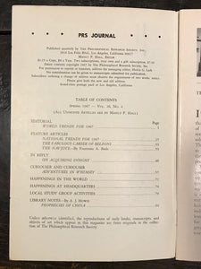 MANLY P. HALL, PHILOSOPHICAL RESEARCH SOCIETY JOURNAL - Full Year, 4 Issues 1967