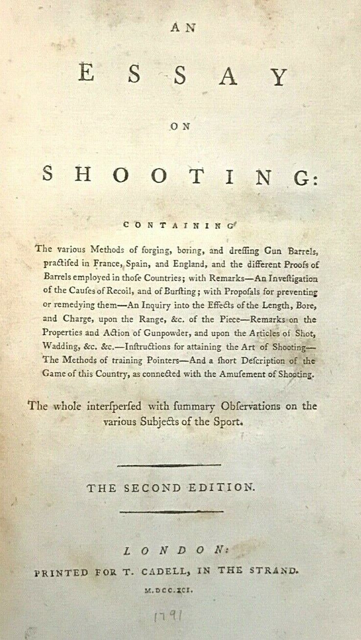 ESSAY ON SHOOTING - SIR JOHN ACTON, 1791 HUNTING GAME GUN MANUFACTURE PARTS