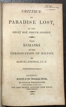 CRITIQUE ON PARADISE LOST - Addison, 1805 and POETICAL WORKS OF JOHN DENHAM