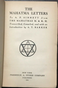 THE MAHATMA LETTERS - Barker, 1st 1924 THEOSOPHY THEOSOPHIST SPIRIT HIERARCHY