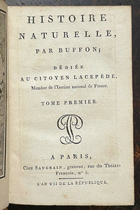 1798 HISTOIRE NATURELLE - BUFFON, Vol 1 NATURAL HISTORY ENGRAVED PLATES MAMMALS