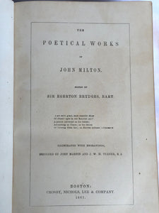 POETICAL WORKS OF JOHN MILTON, Egerton Brydges 1861 Luxury Ed., Steel Engravings
