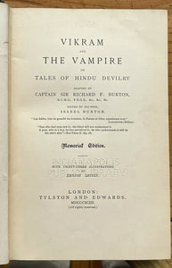 VIKRAM AND THE VAMPIRE: HINDU DEVILRY - Burton, 1893 GOTHIC HORROR DEMONS