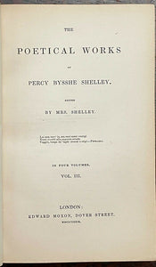 POETICAL WORKS OF PERCY SHELLEY - 1st 1839 - 4 Vols LEATHER, MARY SHELLEY