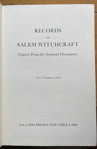 RECORDS OF SALEM WITCHCRAFT - 1969 - WITCHES PERSECUTION WITCH TRIALS TESTIMONY